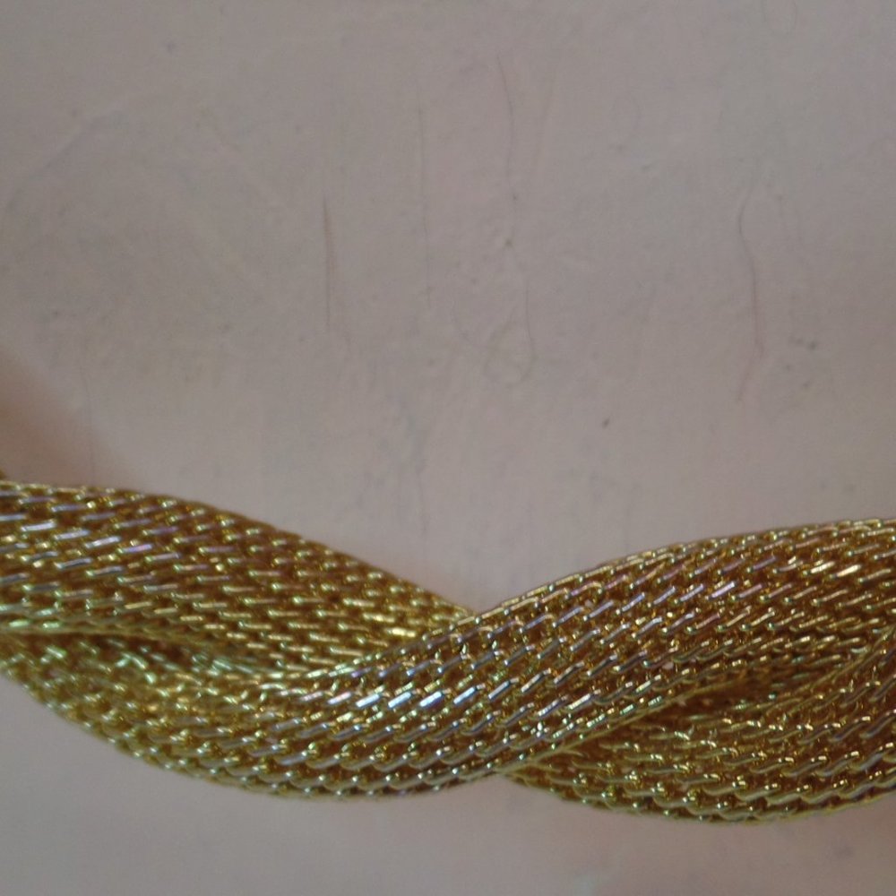 Vintage Antiqued Gold Tone Mesh Metal Thick Rope Chain With Tassel 37" - Picture 3 of 11